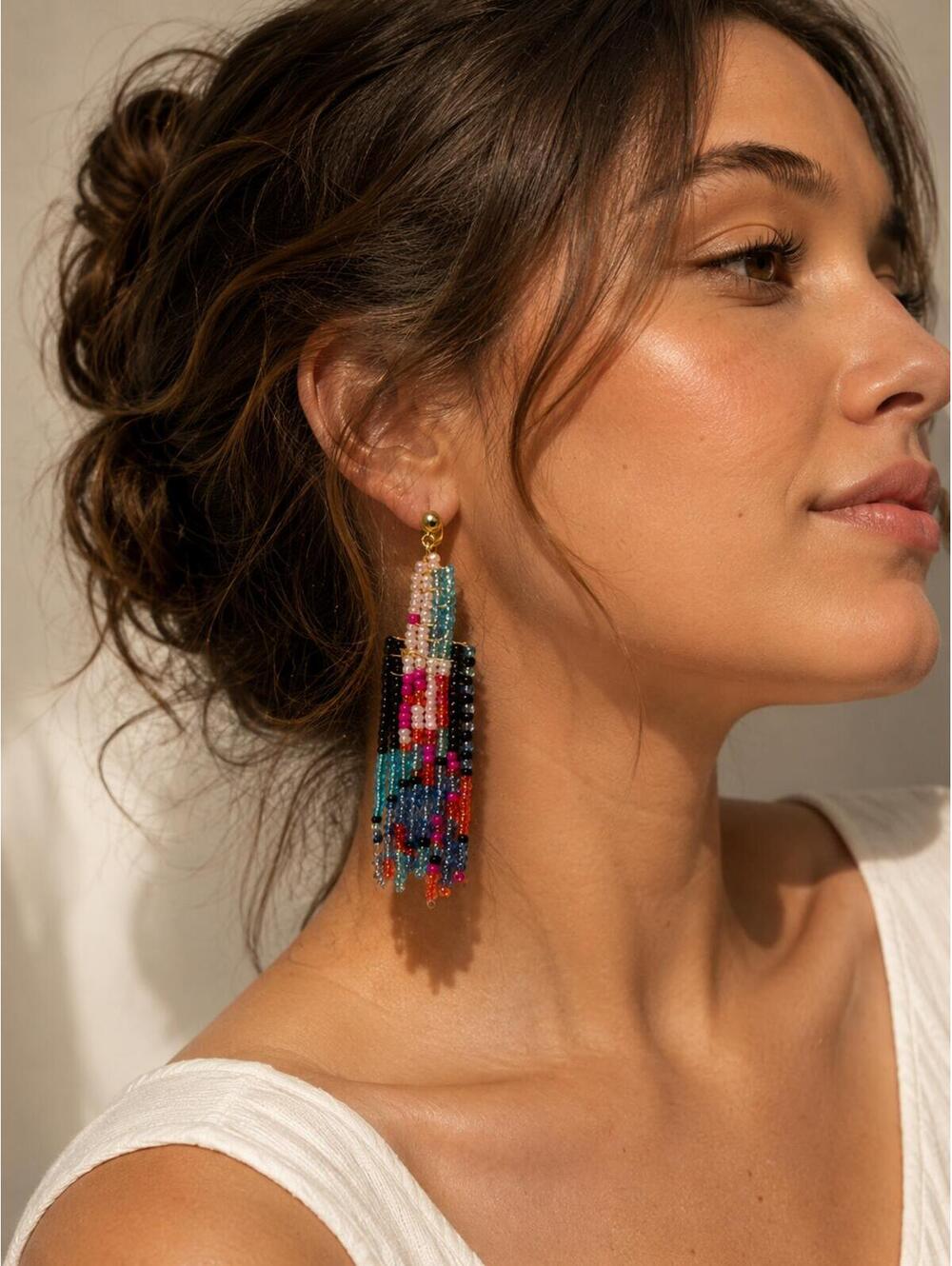 Boho Fringe Beaded Earrings Handmade Colorful